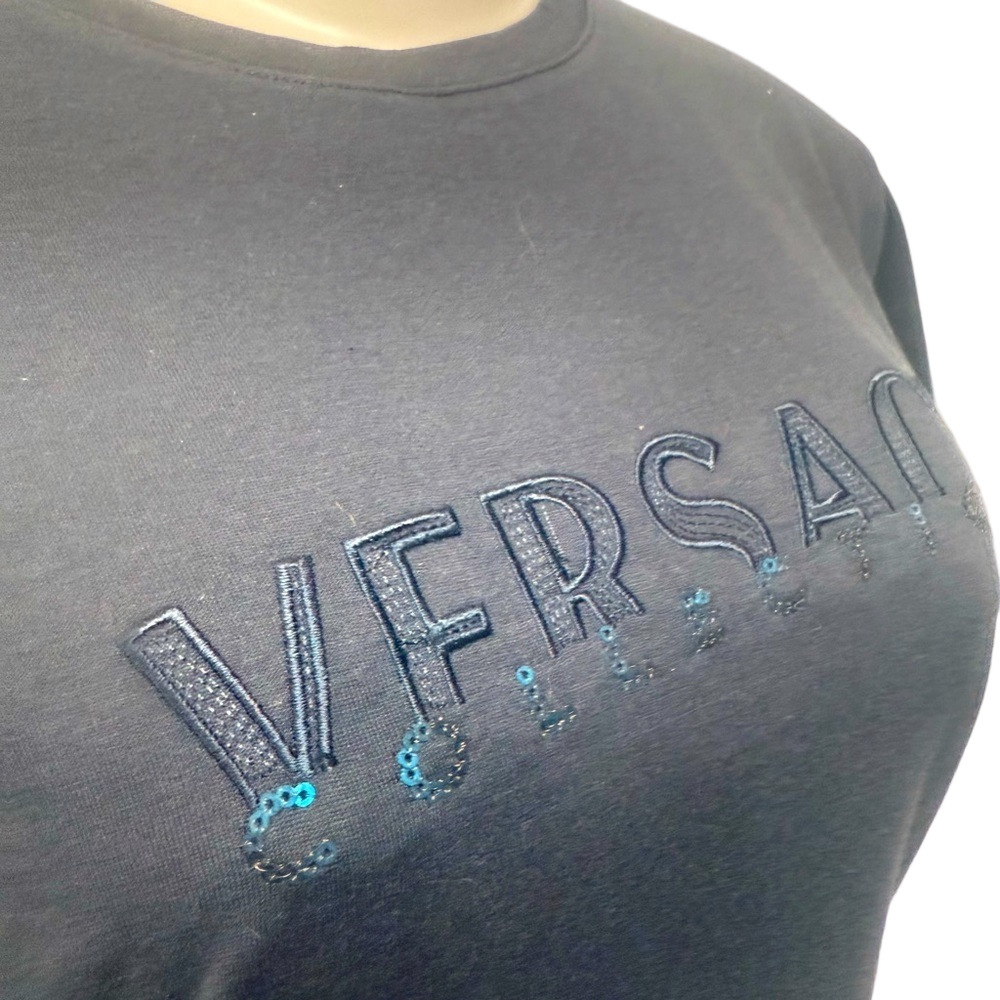 Versace Men's Black Embroidered Graphic Logo T-Shirt Size M - Picture 7 of 12